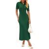 MEROKEETY Women’s 2026 Spring Ribbed Maxi Dress Summer V Neck Button Short Sleeve Slim Fit Bodycon Knit Sweater Dresses(Darkgreen)