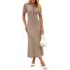 MEROKEETY Women’s 2026 Spring Ribbed Maxi Dress Summer V Neck Button Short Sleeve Slim Fit Bodycon Knit Sweater Dresses(Khaki)