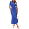 MEROKEETY Women’s 2026 Spring Ribbed Maxi Dress Summer V Neck Button Short Sleeve Slim Fit Bodycon Knit Sweater Dresses(Kleinblue)