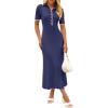 MEROKEETY Women’s 2026 Spring Ribbed Maxi Dress Summer V Neck Button Short Sleeve Slim Fit Bodycon Knit Sweater Dresses(Navy)
