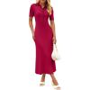 MEROKEETY Women’s 2026 Spring Ribbed Maxi Dress Summer V Neck Button Short Sleeve Slim Fit Bodycon Knit Sweater Dresses(Red)