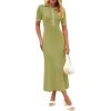 MEROKEETY Women’s 2026 Spring Ribbed Maxi Dress Summer V Neck Button Short Sleeve Slim Fit Bodycon Knit Sweater Dresses(Seagrass)