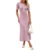 MEROKEETY Women’s 2026 Spring Ribbed Maxi Dress Summer V Neck Button Short Sleeve Slim Fit Bodycon Knit Sweater Dresses(Taro)