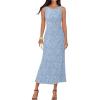MEROKEETY Womens 2026 Summer Floral Maxi Dress Sleeveless Tie Waist Elegant Bodycon Wedding Guest Vacation Party Long Dresses(Blue)