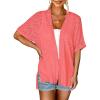 MEROKEETY Women’s 2026 Summer Lightweight Kimono Cardigan Short Sleeve Open Front Casual Loose Trendy Beach Cover Ups(Coral)