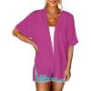 MEROKEETY Women’s 2026 Summer Lightweight Kimono Cardigan Short Sleeve Open Front Casual Loose Trendy Beach Cover Ups(Magenta)