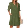 MEROKEETY Women’s 2026 Summer Short Sleeve Mini Dress V Neck Ruffle Hollow Out Eyelet Lace Dresses(Armygreen)