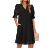 MEROKEETY Women’s 2026 Summer Short Sleeve Mini Dress V Neck Ruffle Hollow Out Eyelet Lace Dresses(Black)