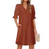 MEROKEETY Women’s 2026 Summer Short Sleeve Mini Dress V Neck Ruffle Hollow Out Eyelet Lace Dresses(Brickred)