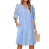 MEROKEETY Women’s 2026 Summer Short Sleeve Mini Dress V Neck Ruffle Hollow Out Eyelet Lace Dresses(Gray Blue)