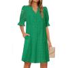 MEROKEETY Women’s 2026 Summer Short Sleeve Mini Dress V Neck Ruffle Hollow Out Eyelet Lace Dresses(Green)