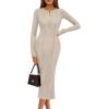 MEROKEETY Women’s Bodycon Sweater Dress 2025 Fall Winter Long Sleeve Button Crew Neck Ribbed Knit Midi Work Dresses(Almond)