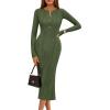 MEROKEETY Women’s Bodycon Sweater Dress 2025 Fall Winter Long Sleeve Button Crew Neck Ribbed Knit Midi Work Dresses(Armygreen)