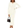 MEROKEETY Women’s Bodycon Sweater Dress 2025 Fall Winter Long Sleeve Button Crew Neck Ribbed Knit Midi Work Dresses(Beige)