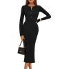 MEROKEETY Women’s Bodycon Sweater Dress 2025 Fall Winter Long Sleeve Button Crew Neck Ribbed Knit Midi Work Dresses(Black)
