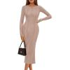 MEROKEETY Women’s Bodycon Sweater Dress 2025 Fall Winter Long Sleeve Button Crew Neck Ribbed Knit Midi Work Dresses(Khaki)