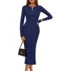 MEROKEETY Women’s Bodycon Sweater Dress 2025 Fall Winter Long Sleeve Button Crew Neck Ribbed Knit Midi Work Dresses(Navy)