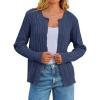 MEROKEETY Women’s Cable Knit Open Front Cardigan Sweaters Fall Long Sleeve Button Down Soft Outwear(Navy)