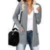 MEROKEETY Women’s Casual Long Sleeve Open Front Cable Knit Cardigans Lightweight Solid Color with Pockets(Grey)