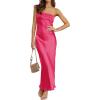 MEROKEETY Women’s Cocktail Dresses Summer 2026 Satin Strapless Tube Bodycon Backless Wedding Guest Formal Party Maxi Dress(Hot Pink)
