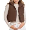 MEROKEETY Women’s Crop Puffer Vest Lightweight Stand Collar Sleeveless Zip Up Padded Gilet Coat(Coffee)