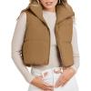 MEROKEETY Women’s Crop Puffer Vest Lightweight Stand Collar Sleeveless Zip Up Padded Gilet Coat(Khaki)