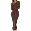 MEROKEETY Women’s Fall Long Bell Sleeve Sweater Dress 2025 Elegant Bodycon Color Block Knit Midi Maxi Dresses(Brown)