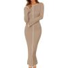 MEROKEETY Women’s Fall Long Bell Sleeve Sweater Dress 2025 Elegant Bodycon Color Block Knit Midi Maxi Dresses(Khaki)