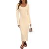 MEROKEETY Women’s Fall Long Sleeve Sweater Dress Casual Ribbed Knit Slim Fit Bodycon Maxi Dresses(Apricot)