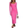 MEROKEETY Women’s Fall Long Sleeve Sweater Dress Casual Ribbed Knit Slim Fit Bodycon Maxi Dresses(Rose)