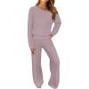 MEROKEETY Women’s Fall Pajama Set Fuzzy Fleece 2 Piece Loungewear Off Shoulder Sweater Tops Wide Leg Pants Matching Outfits(Taro)