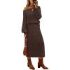 MEROKEETY Women’s Fuzzy 2 Piece Outfit Winter Long Sleeve Off Shoulder Pullover Top Midi Skirt Matching Lounge Sets(Coffee)