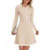 MEROKEETY Women’s Long Sleeve V Neck Sweater Dress 2026 Fall Button Knit Pleated Mini Work Dresses(Apricot)