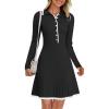 MEROKEETY Women’s Long Sleeve V Neck Sweater Dress 2026 Fall Button Knit Pleated Mini Work Dresses(Black)
