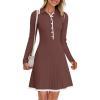 MEROKEETY Women’s Long Sleeve V Neck Sweater Dress 2026 Fall Button Knit Pleated Mini Work Dresses(Coffee)