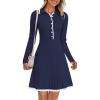 MEROKEETY Women’s Long Sleeve V Neck Sweater Dress 2026 Fall Button Knit Pleated Mini Work Dresses(Navy)
