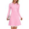 MEROKEETY Women’s Long Sleeve V Neck Sweater Dress 2026 Fall Button Knit Pleated Mini Work Dresses(Pink)