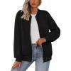 MEROKEETY Womens Long Sleeve Zip Up Sweatshirts Jackets Casual Loose Outwear with Pockets(Black)