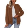 MEROKEETY Womens Long Sleeve Zip Up Sweatshirts Jackets Casual Loose Outwear with Pockets(Brown)