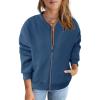 MEROKEETY Womens Long Sleeve Zip Up Sweatshirts Jackets Casual Loose Outwear with Pockets(Darkblue)