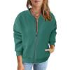 MEROKEETY Womens Long Sleeve Zip Up Sweatshirts Jackets Casual Loose Outwear with Pockets(Lakegreen)