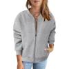 MEROKEETY Womens Long Sleeve Zip Up Sweatshirts Jackets Casual Loose Outwear with Pockets(Lightgrey)