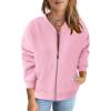 MEROKEETY Womens Long Sleeve Zip Up Sweatshirts Jackets Casual Loose Outwear with Pockets(Pink)