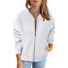MEROKEETY Womens Long Sleeve Zip Up Sweatshirts Jackets Casual Loose Outwear with Pockets(White)