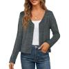 MEROKEETY Women’s Open Front Lightweight Cardigan 2026 Summer Casual Long Sleeve Button Beach Cover Up Tops(Dark Grey)