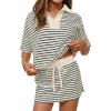 MEROKEETY Women’s Striped 2 Piece Outfits Casual Skirt Set Workout Short Sleeve Polo Shirt Skort Matching Lounge Sets(Apricot)