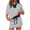 MEROKEETY Women’s Striped 2 Piece Outfits Casual Skirt Set Workout Short Sleeve Polo Shirt Skort Matching Lounge Sets(Black)