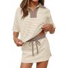 MEROKEETY Women’s Striped 2 Piece Outfits Casual Skirt Set Workout Short Sleeve Polo Shirt Skort Matching Lounge Sets(Khaki)