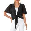 MEROKEETY Women’s Summer Lightweight Sheer Shrugs Tie Front Chiffon Cardigan Cover Up Shawls for Evening Dresses(Black)