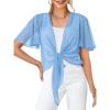 MEROKEETY Women’s Summer Lightweight Sheer Shrugs Tie Front Chiffon Cardigan Cover Up Shawls for Evening Dresses(Light Blue)
